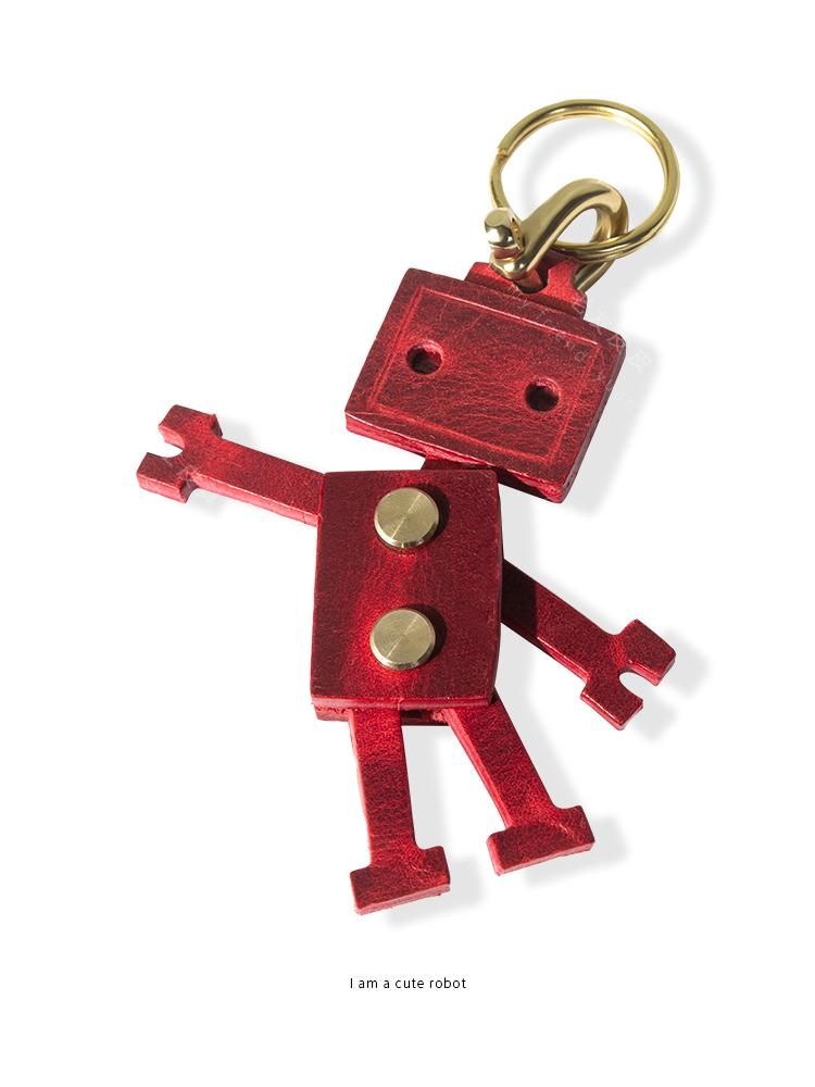 Handmade Genuine Leather Robot Keychain -Unique Top-Grain Leather Pendant Charm for Keys, Bag, Backpack Decor