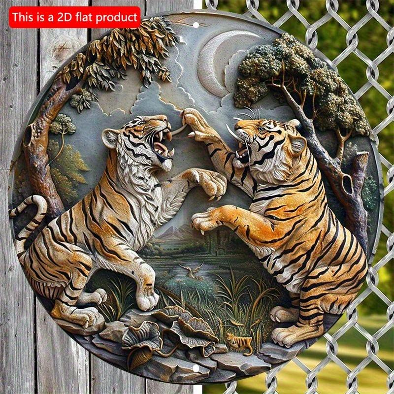 2d flat 20*20cm Tiger Sculpture Art, Wall Decor, Outdoor and Indoor Wooden Sign, Animal Theme, Home and Garden Decoration