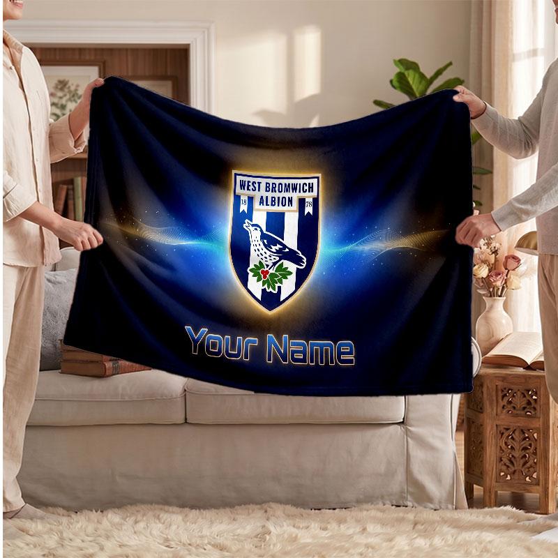 West Bromwich Albion Personalized Fleece Blanket With Football Logo, Custom Name Text Soft Warm Home Throw Blanket