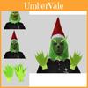 Ulkige Grinch-Maske und grünes Fellhandschuh-Set, ideal für Weihnachtsfeiern und Halloween-Feiern