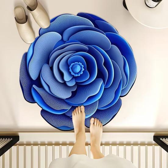 3D Flower Bath Mat Absorbent Non-Slip Floor Mat Flower Shape Decorative Entrance Rug for Living Room