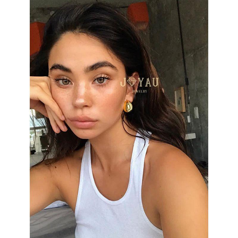 INS Joyau Dinosaur Egg Fashionable Moon Studs A Pair of Gold Earrings [with Pierced Ears]