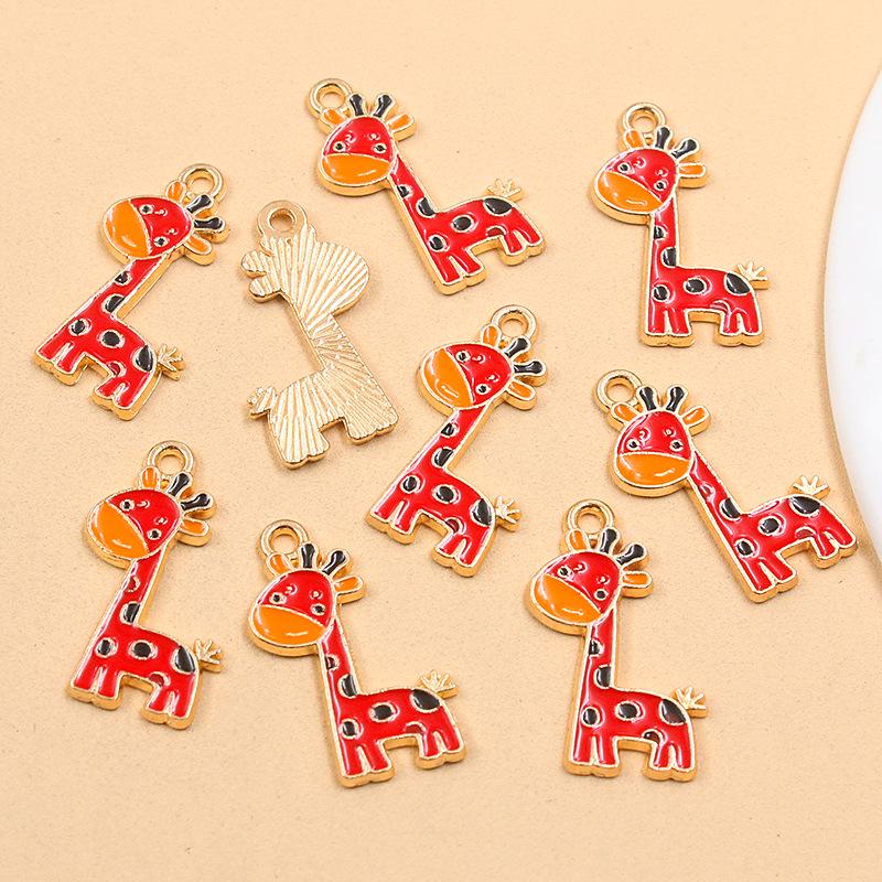 6-Color 15x24mm DIY Alloy Jewelry: Cute KC Gold Giraffe Charms with Drip Oil