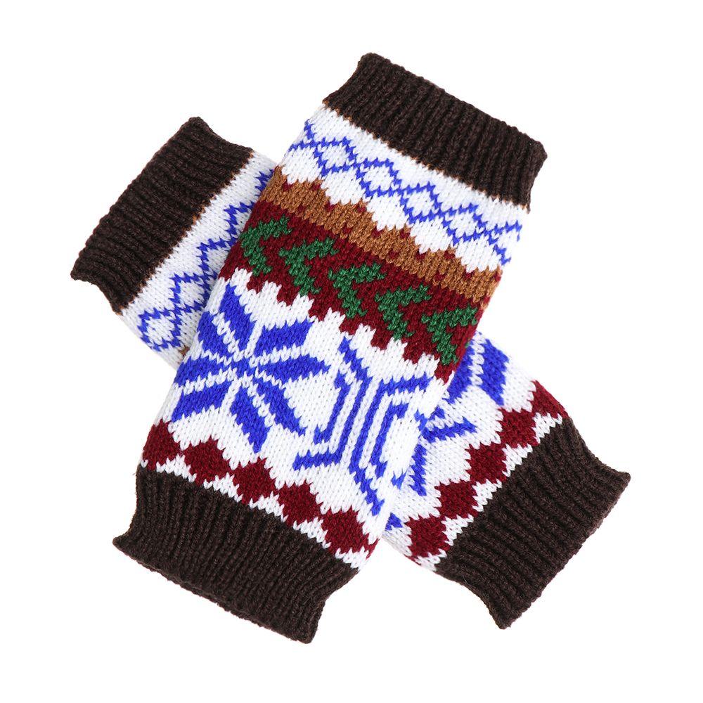 Gift Thick Warm Crochet Elastic Long Knitted Gloves Snowflake Arm Warmers Fingerless Mittens