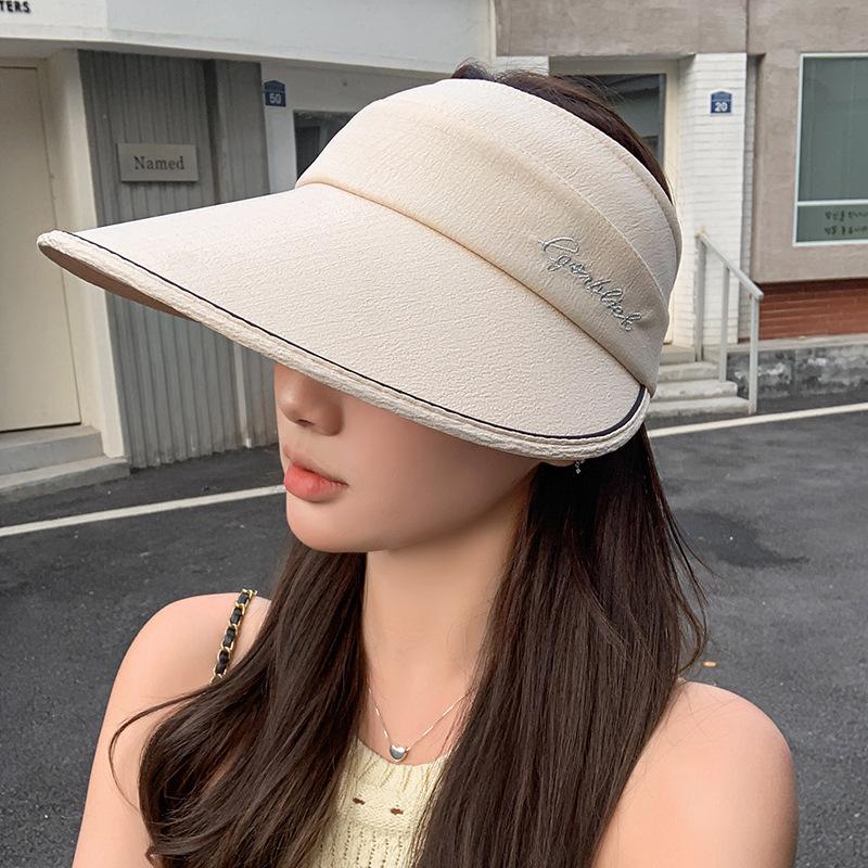 Spring and summer empty top sunscreen hat female embroidery letter curled edge fashion versatile tide outdoor cycling face cover sun hat