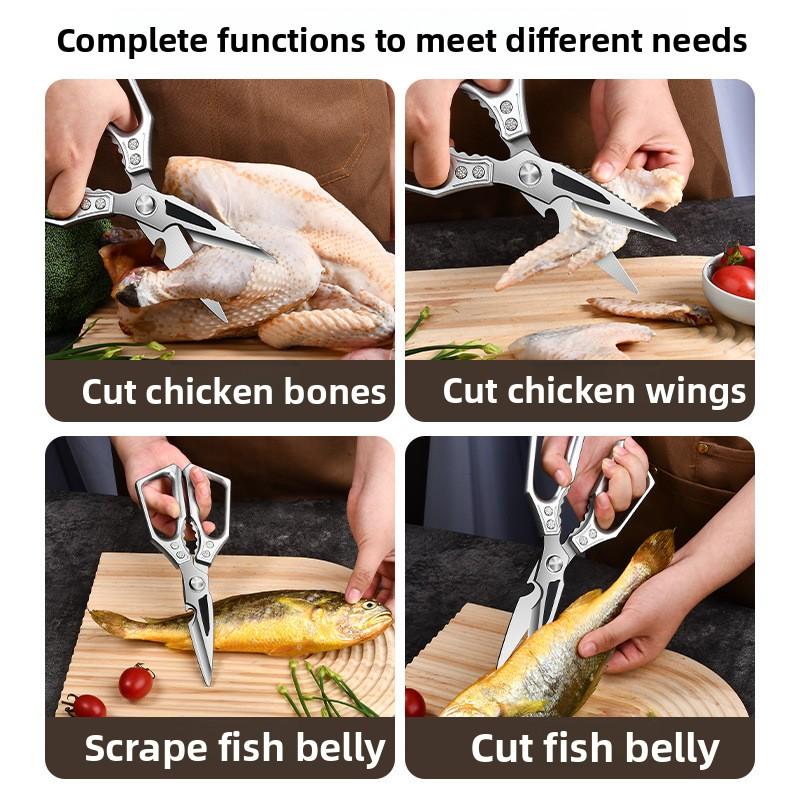Multifunctional stainless steel, powerful bone-cutting scissors for home use, all-steel food scissors for chicken, fish, meat, and chicken feet