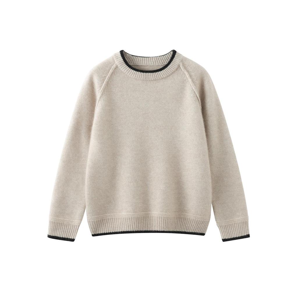 Children's Cashmere Sweater: Solid Color Girls' Knitwear & Color Block Boys' Round Neck Pullover