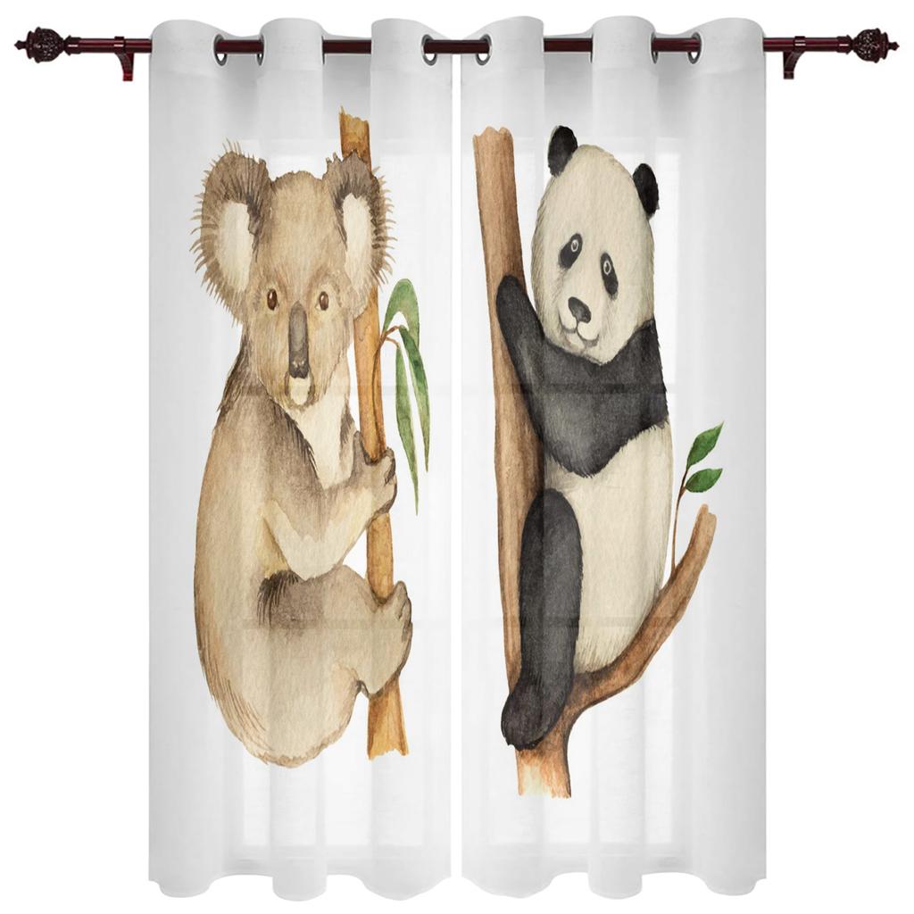 Animal Cute Panda Bamboo Window Curtains Bedroom Kitchen Decor Curtain Panel Window Curtains for Living Room