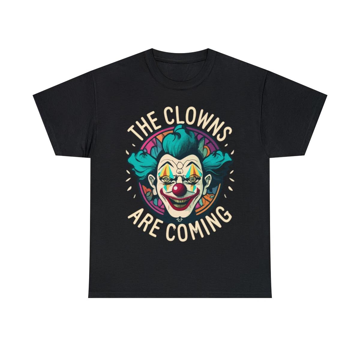 The Clowns Are Coming Creepy Halloween Graphic Tee Shirt, S-5XL XL