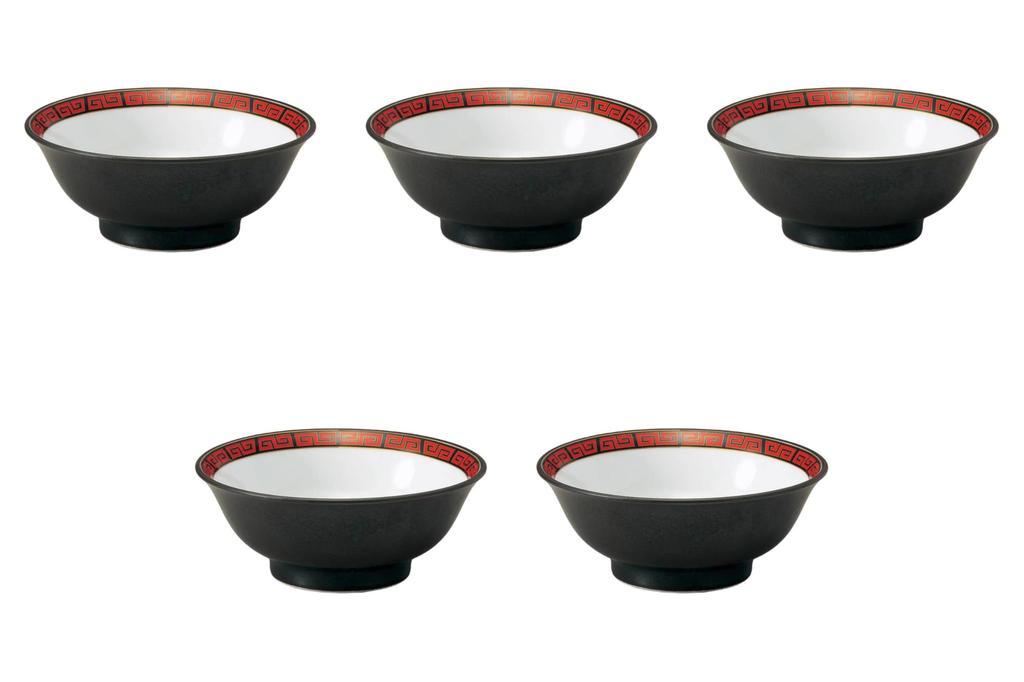 Set of 5 Kaminarimon Kuroumi Bowls x Ramen Bowls by Setomonohonpo 6.8" High-Based [21 8.5cm]