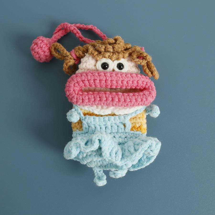 Lustige Häkel-Schlüsselanhänger Stricken Niedliche Wurstmund-Puppe Schlüsselhalter Nützliche Gestrickte Aufbewahrungstasche Schlüsselanhänger Für Autoschlüssel Großhandel