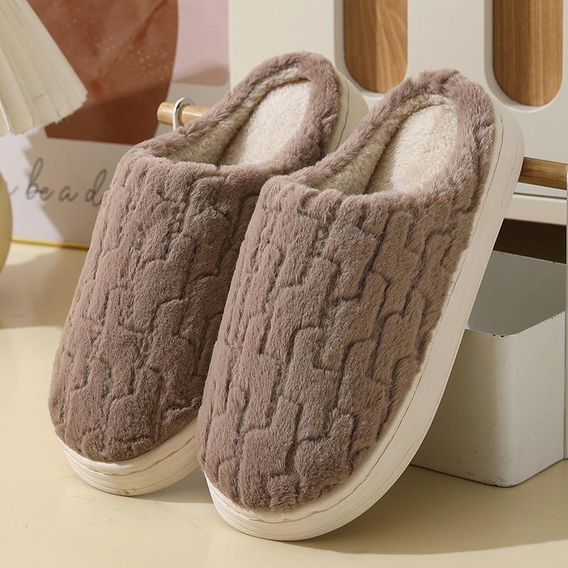 Warm Striped Non-Slip Fluffy Cotton Slippers for Men & Women