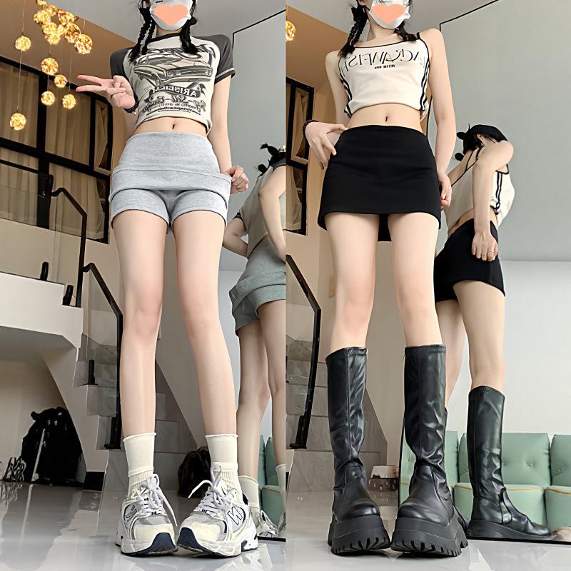 Women's Gray High-Waist A-Line Mini Skirt – Summer Spicy Girl Style, Hip Hugging, Anti-Exposure, Petite Fit.