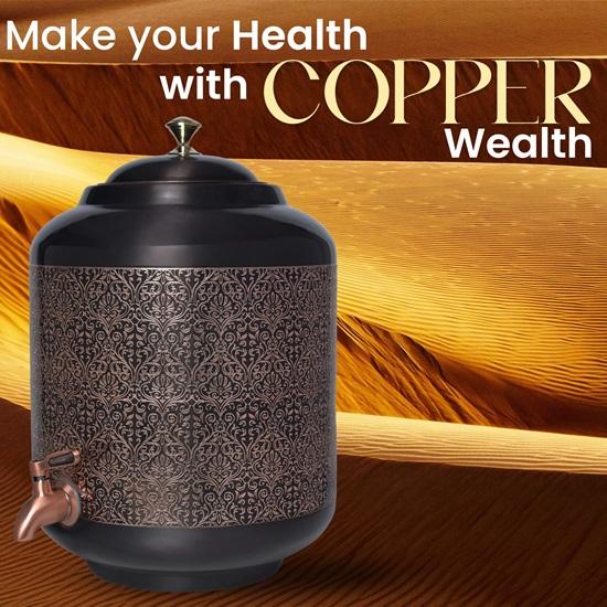11 Liter Copper Carved Water Dispenser Matka Vessel Container Stainless Steel Pot With Tap