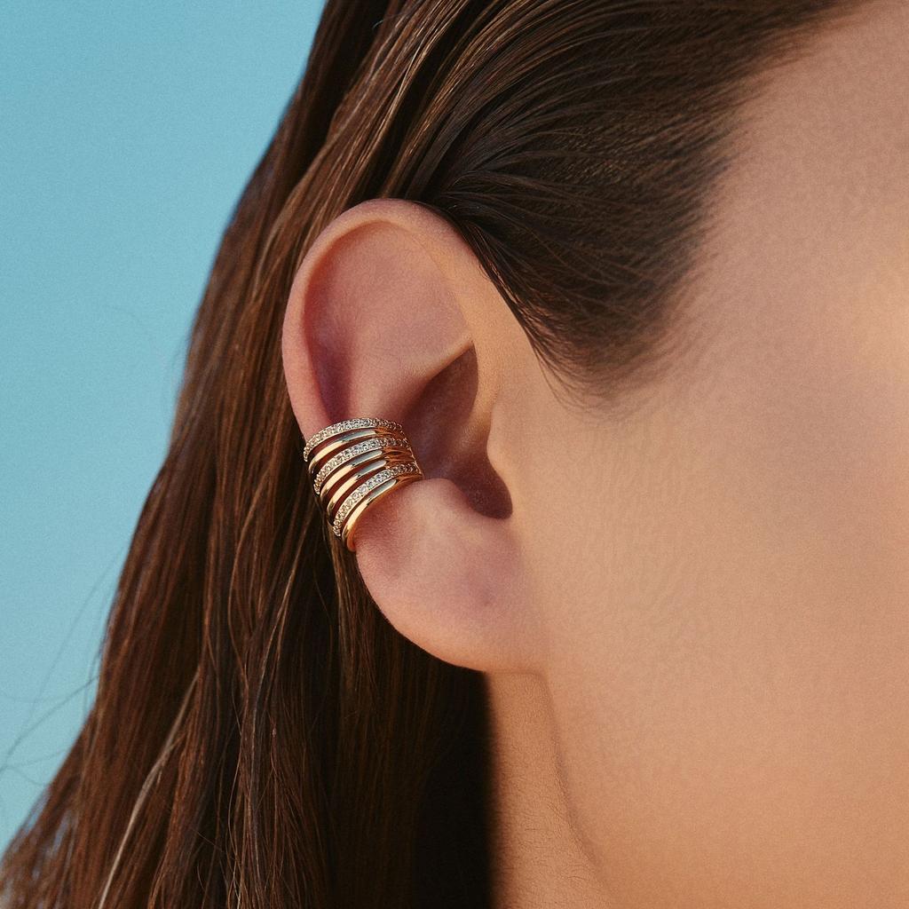 Multi-Layer Stacked Ear Cuff Clip On Earrings Adjustable Fit with Embedded Zircon Stones for Stylish Layered Look without Piercing