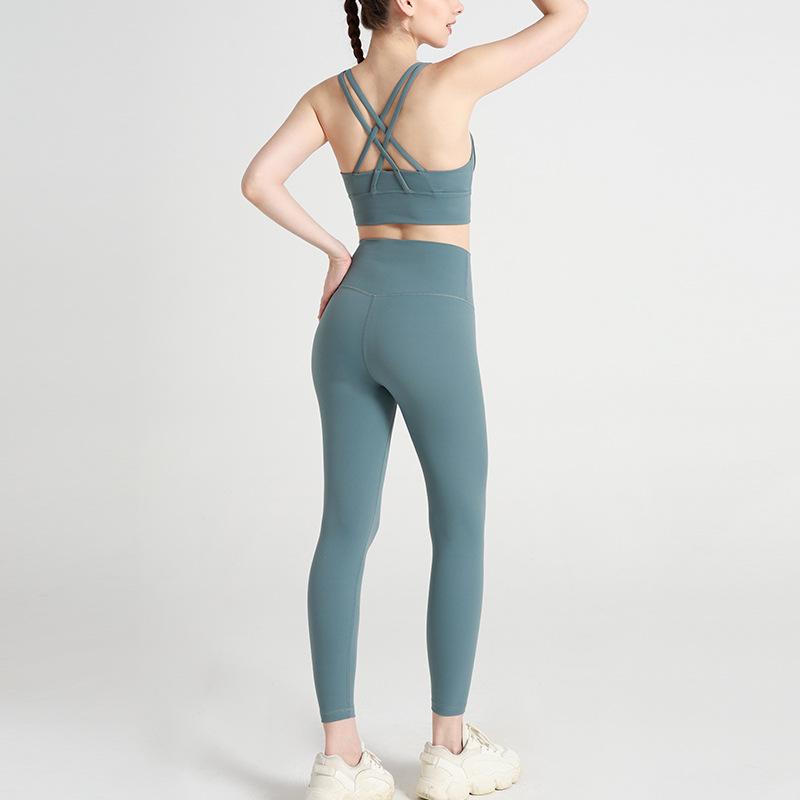 

Европейский и американский комплект для сексуальной йоги с кросс-бэком: Спортивные брюки с высокой талией и подъемом бедер для женщин Small