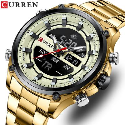 Sport Quarz Digital Uhren für Männer Led Leuchtende Multifunktions Edelstahl Armbanduhren Dual Display Uhr Männlich