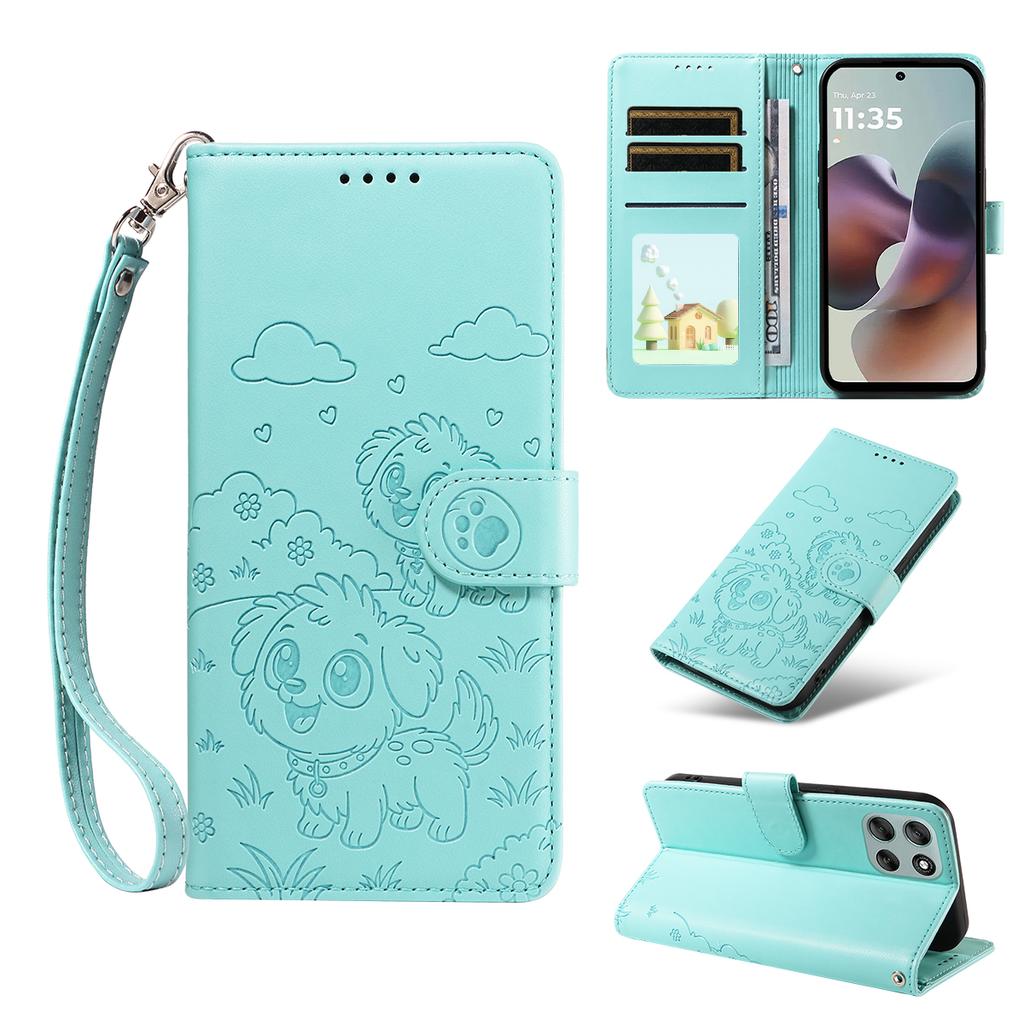 For Motorola Moto G66j 5G/Motorola Moto G66y 5G/Motorola Moto G56 5G Case RFID Blocking Imprinted Dog Pattern PU Leather Phone Cover with Wrist Strap