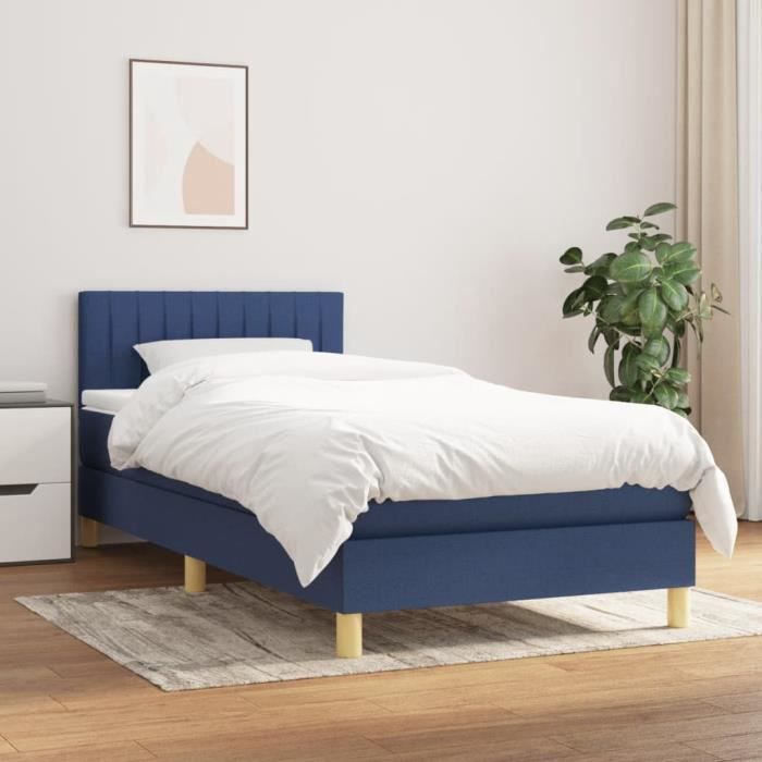3140735 vidaXL Lit à sommier tapissier avec matelas Bleu 80x200 cm Tissu