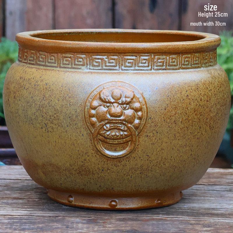 Retro Handmade Ceramic Waterfall Pot: Ancient Fish Farming Water Feature for Courtyard Landscapes