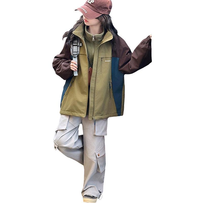 Cortavientos 3 en 1 Colorblock para Niñas 2025: Chaqueta Gruesa para Escuela Secundaria - Otoño/Invierno