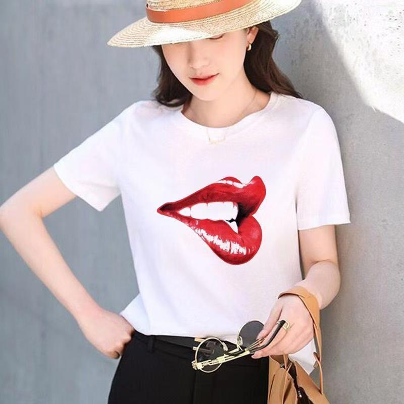 White Women's Internet Celebrity Summer Wear New Korean Version Casual Loose Large Size Women's Short Sleeve Printed T-shirt Women's Round Neck T