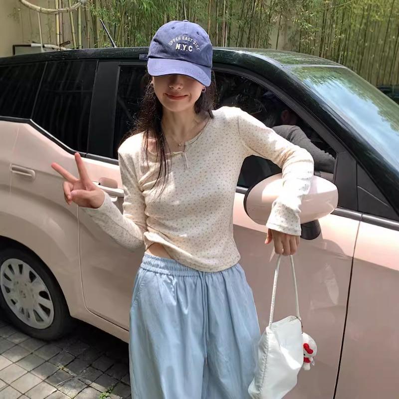 Spring floral collar button-on shoulder top women's small fresh versatile bottoming shirt chic long-sleeved shirt