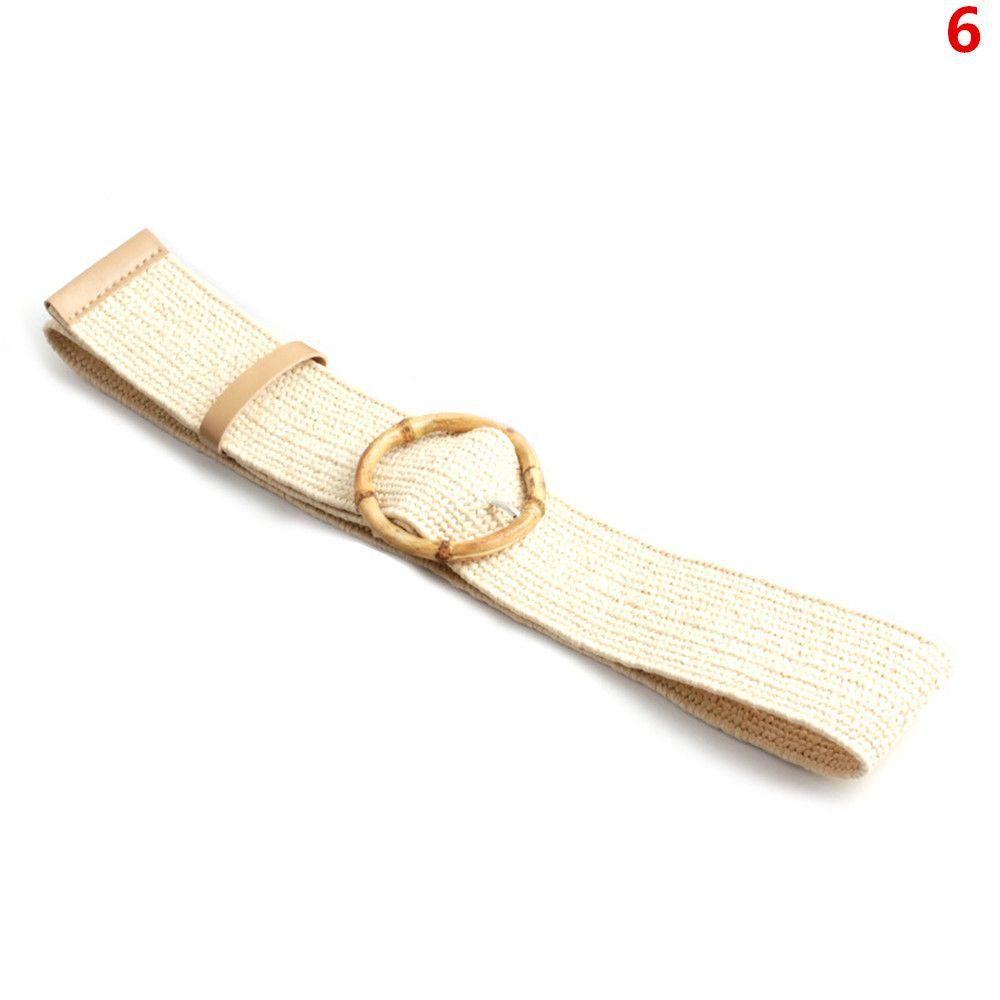 Casual Wide Bohemian Wooden Buckle Waistbelt Straw Belt Elastic