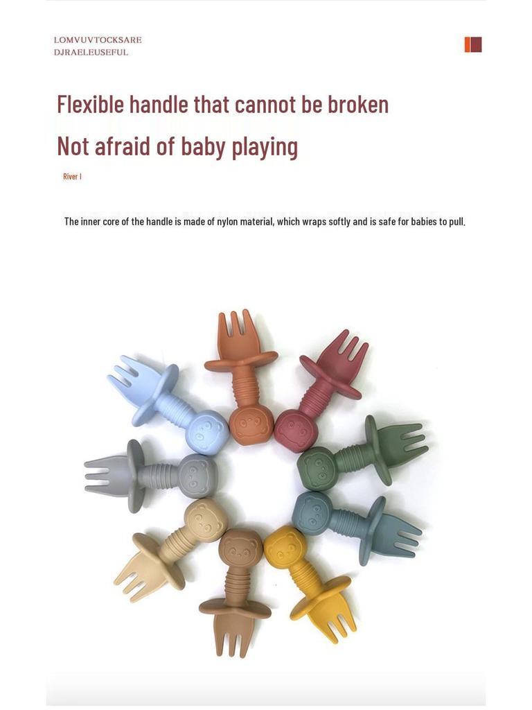 Мультяшний ведмедик Силіконовий набір виделки та ложки для тренування їжі дітей