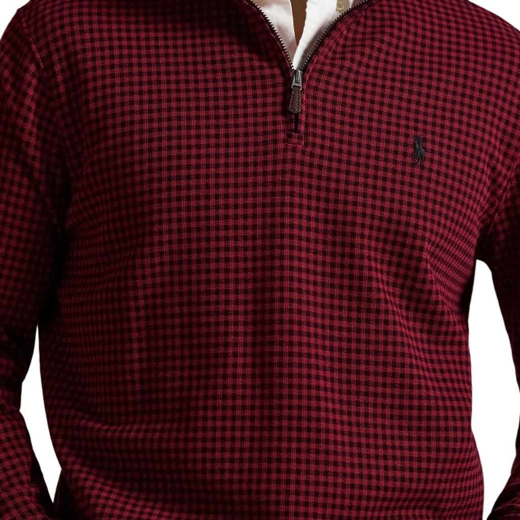 Polo Ralph Lauren FW25 Pony Embroidered Plaid Ribbed Quarter-Zip Pullover Long Sleeve Sweatshirt Men sweatshirt 710981460-001
