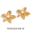 MamacitaSlay Elegant Titanium Flower Imitation Pearl Stitche Earrings Women Party Stainless Steel Jewelry Gift Women