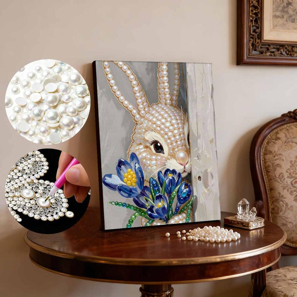 DIY Pearl Painting Set Rabbit and Flower Pattern Home Decoration Handmade Sticky Diamond Creative Canvas Pearl Art Painting Crafts Perfect Gift