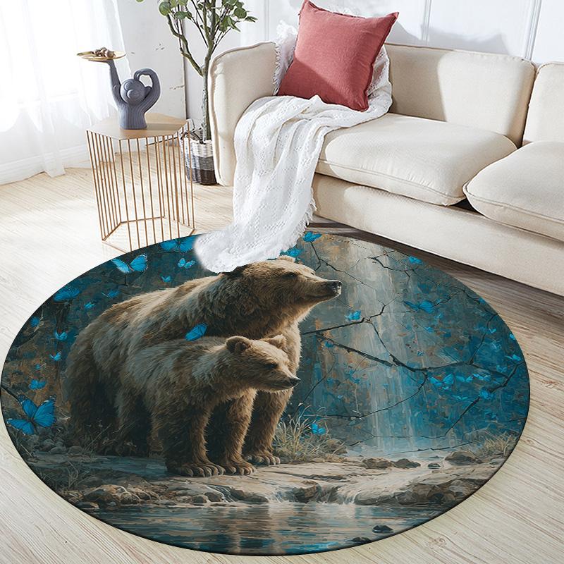 Two-Animal Wall Decor,Round Area Rug,Carpet Rug for Living Room Bedroom Sofa Playroom Decor,Non-slip Floor Mat
