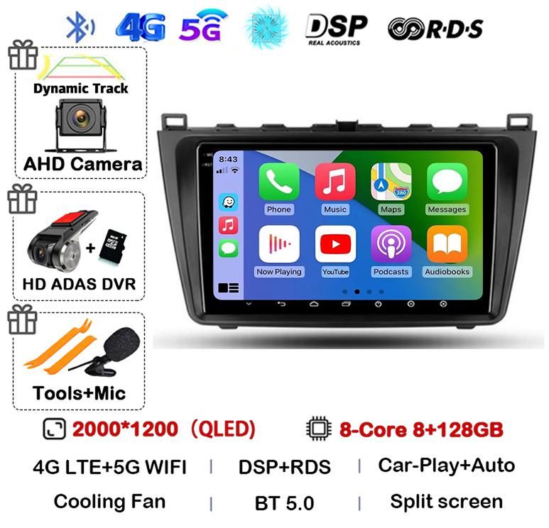 Car Radio Android14 Carplay Auto For Mazda 6 GH 2007 2008 2009 2010 2011 2012 Multimedia GPS Video Player Stereo 2din Head Unit