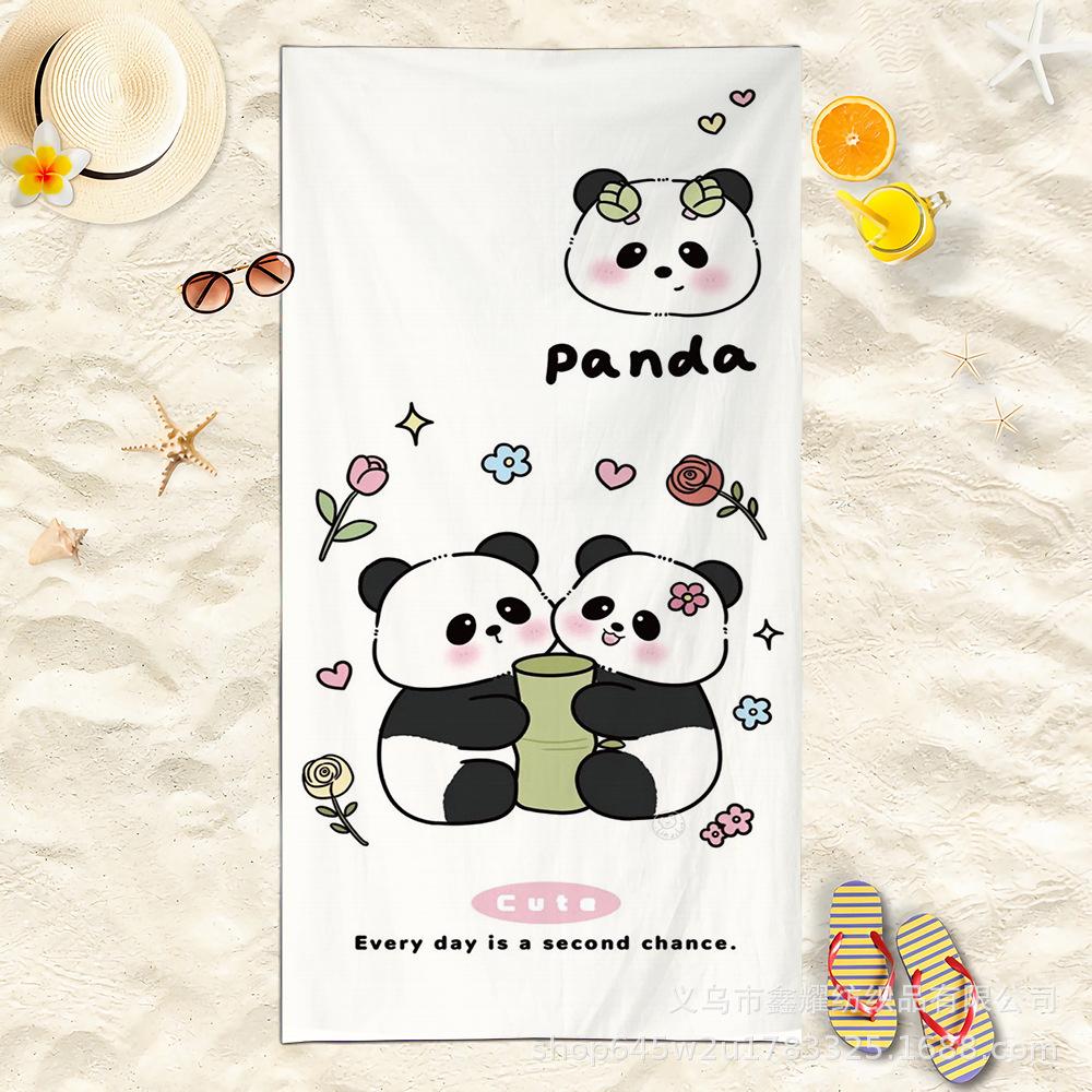 Creative Painting Panda Beach Towel, Black & White Print Quick-Dry Towel 50x100cm