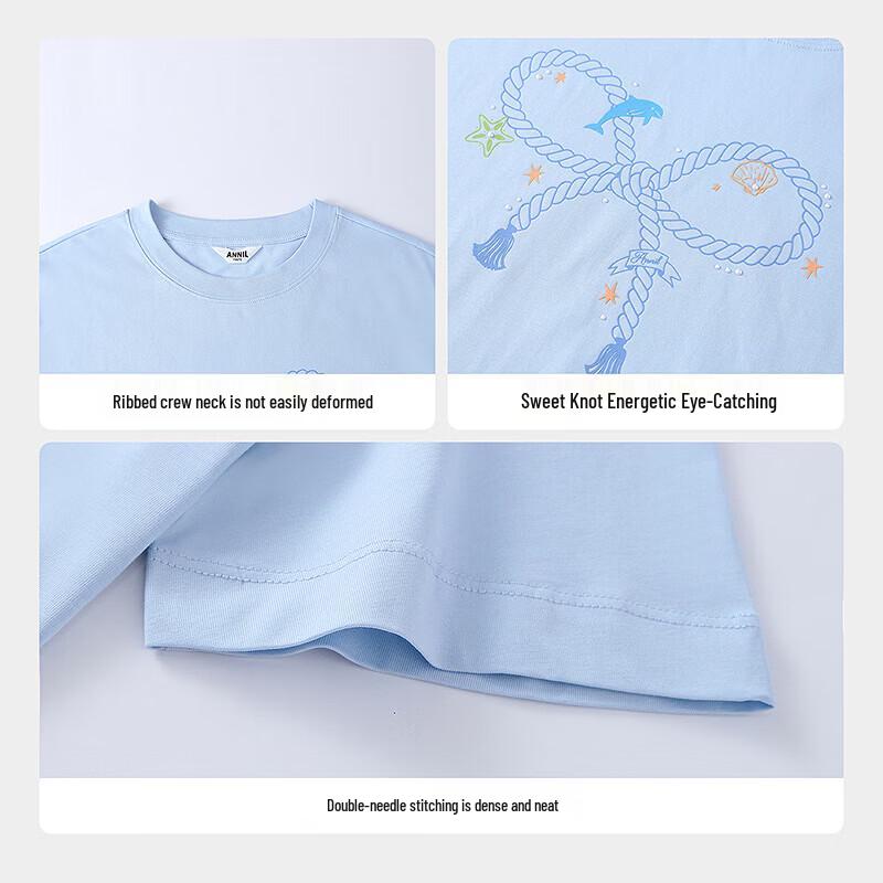 Annil Girls' Summer 2026 Crew Neck Short Sleeve Knit Top