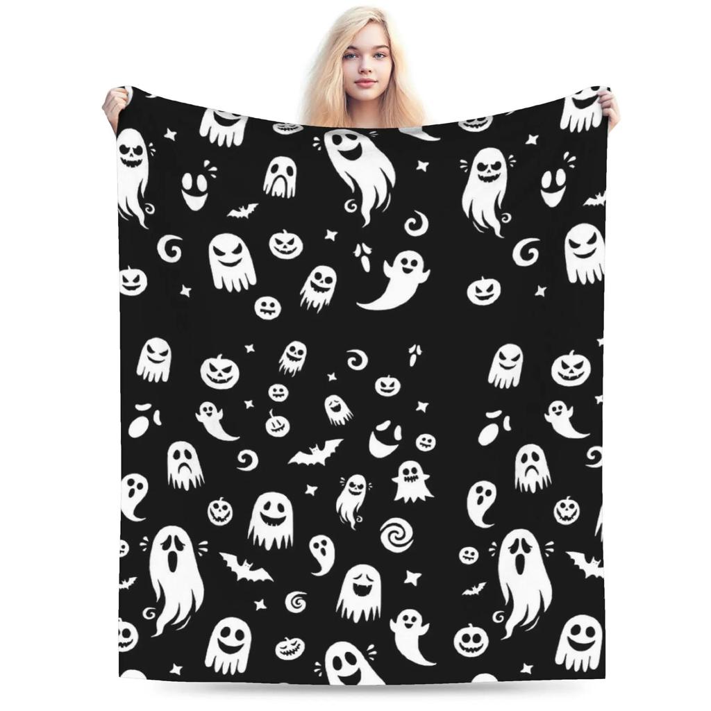 Warm Flannel Throw Blanket for Girls Boys  Airplane Travel Purple Spooky Halloween Ghosts Design for Sofa Bed Chair Cover