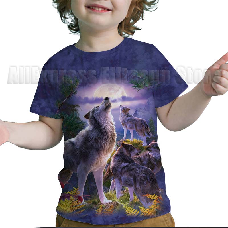 

Крутая футболка с 3D принтом волка для детей-подростков, летняя футболка с героями мультфильмов для мальчиков и девочек, детская футболка с короткими рукавами, футболки для малышей 110 cm