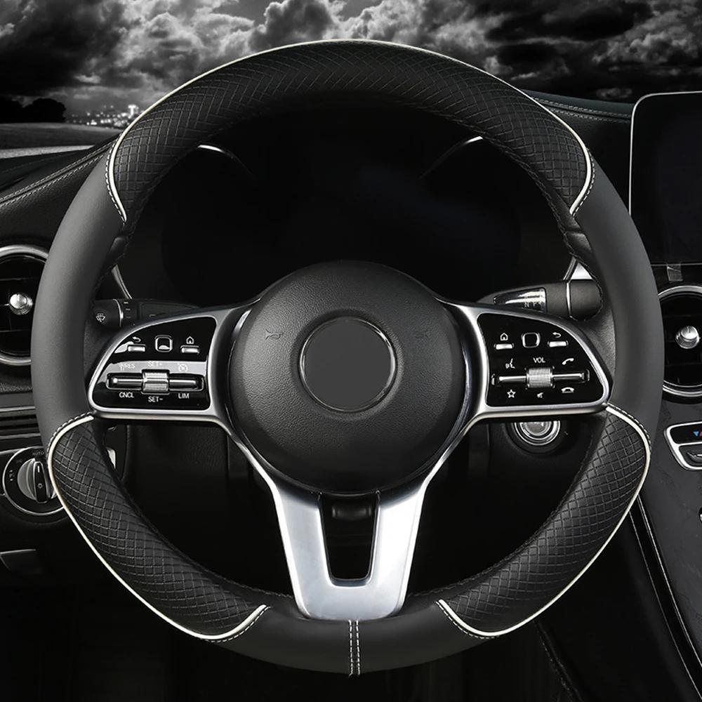 1 STÜCK Auto Lenkradbezug Vollleder Nähte Auto Lenkrad Anti Slip Dekoration Abdeckung Auto Innenausstattung