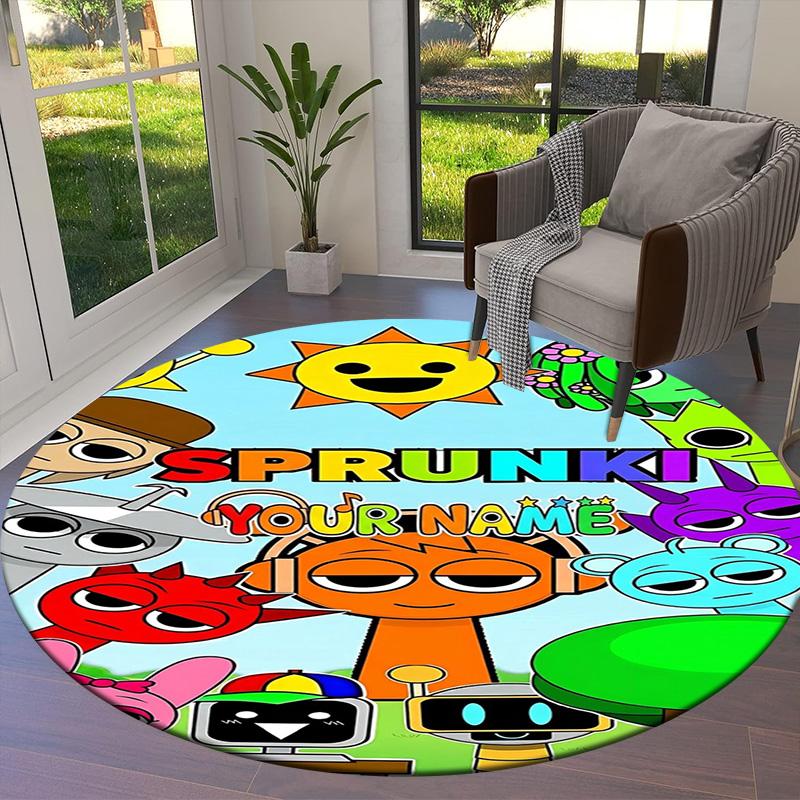 Colorful Creatures Custom Name Round Area Rug Carpet Rug For Living Room Bedroom Sofa Playroom Decor Nonslip Floor Mat