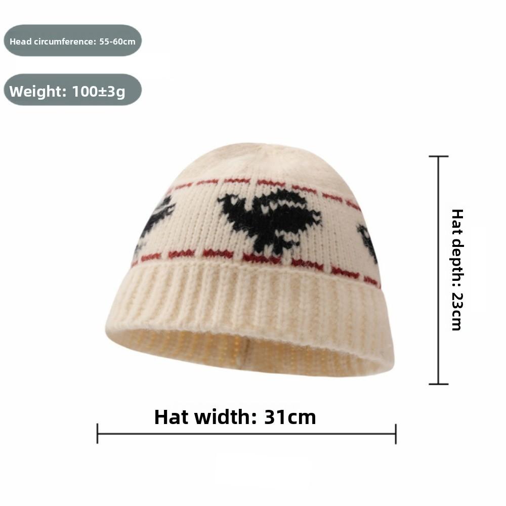 Vintage Jacquard Beanie Hats Wool Outdoor Fleece Sports Hat Fashion Women Fisherman Cap