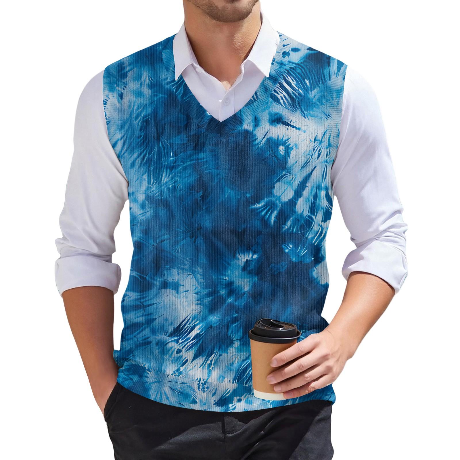 

Мужской модный принтованный V-образный вырез без рукавов трикотажный пуловер M синий