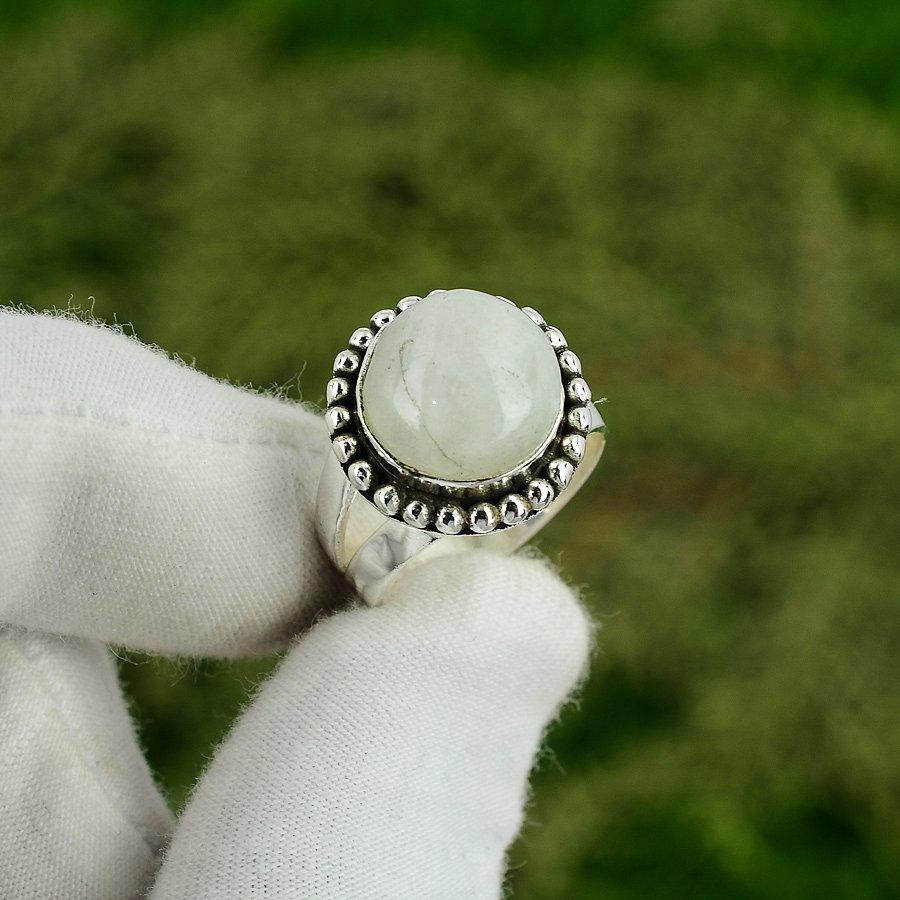 Подарок для нее Натуральный Радужный Лунный Камень Кольцо с Несколькими Камнями Размер 7 Серебро 925 7
