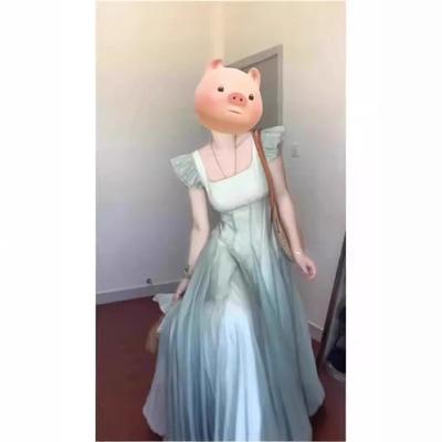 Super Fairy Green Mesh Dress Summer Square Collar Waist Pinch Thin White Design Girl Long Skirt