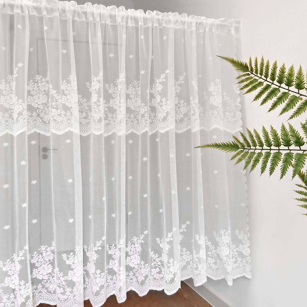 White Short Lace Curtain Cute Floral Kitchen Valance Pastoral Tulle Voile Window Treatment Home Decor