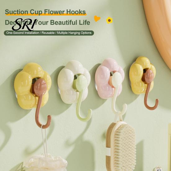 Quiet Hanging Hook Suction Cup Bright Petal Design Strong Hold No Drill Wall Washable Multipurpose for Bathroom Kitchen Towel Coat Dorm Room