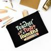 Teacher Flower Print Pencil Case Travel Makeup Bag School Stationery Supplies Storage Bags Wash Pouch Cosmetic Bags Teacher Gift