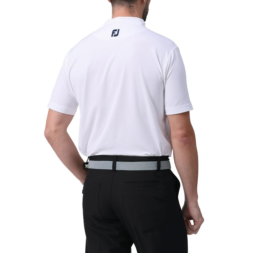 FootJoy Men's White Chest Line Short Sleeve Mock Neck Shirt, Size XL (FJ-S24-S23, 81776-XL)