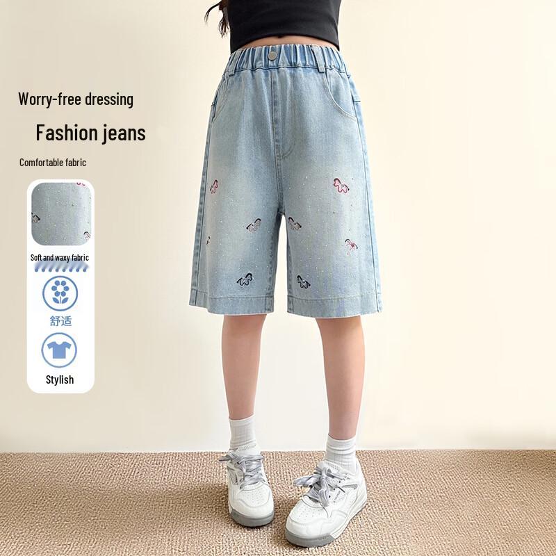 Frog Prince Girls  Summer Denim Capri Pants with Pony Rhinestone 160