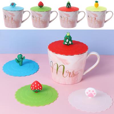 Cute Tea Coffee Lids Reusable Dustproof Leakproof Suction Cup Cover Silicone Cup Cover